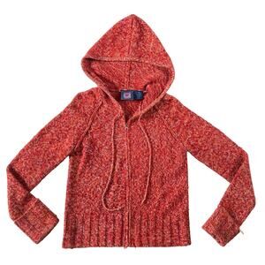 Y2K Women’s Knit Hoodie Red Heather Full Zip Hooded Size L Vintage Boho Girly